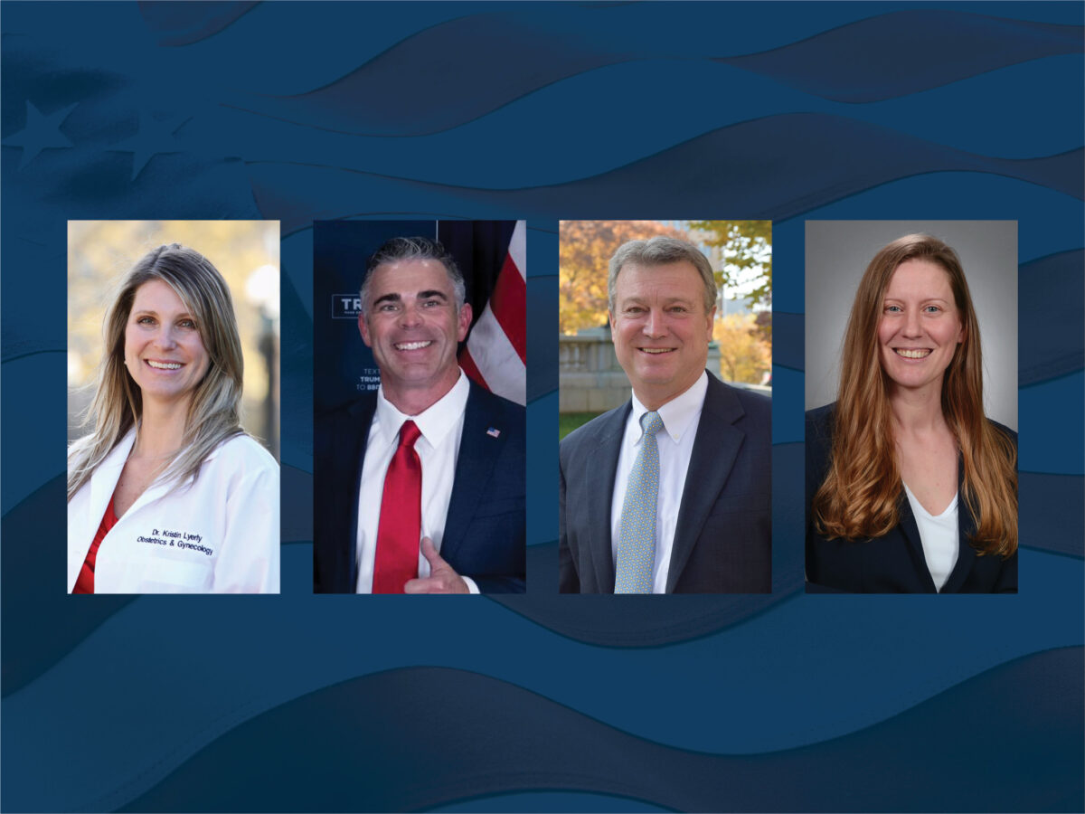 Campaign images of district 8 congressional candidates Dr. Kristin Lyerly (left) and Tony Wied (middle left). 1st District state assembly candidates Joel Kitchens (middle right) and Renee Paplham (right).